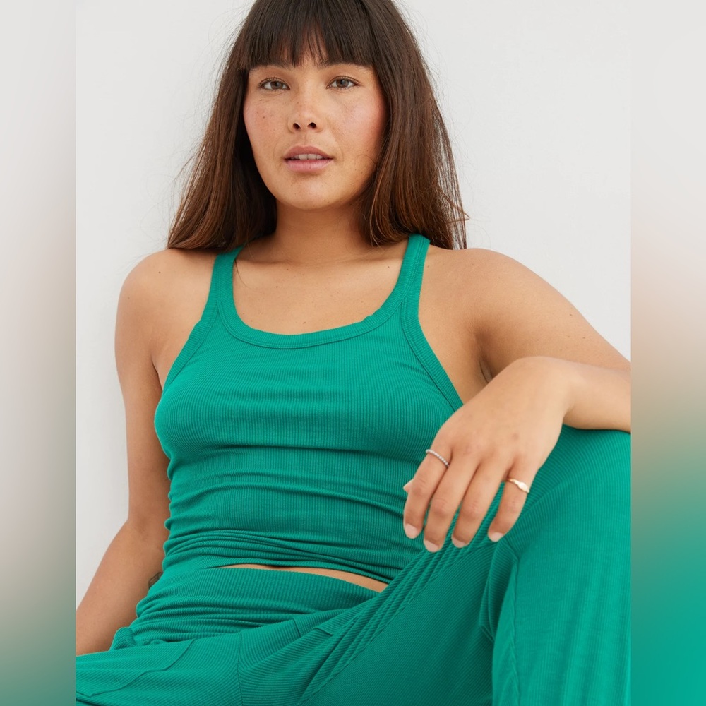 Aerie Green High Neck Ribbed Tank Top
